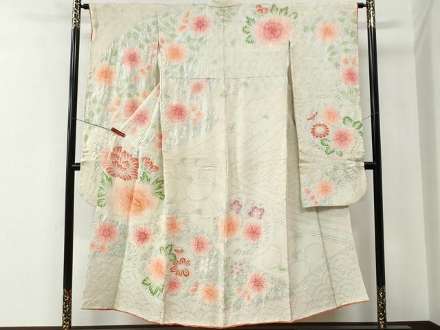 平和屋着物＊夏物　訪問着　絽　草花文　暈し染め　金銀彩　正絹　逸品　AABB6794jd 平和屋着物＊夏物 訪問着 絽 草花文 暈し染め 金銀彩 正絹 逸品