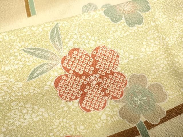 平和屋着物▽訪問着 単衣 格子舞桜文 ロング丈 正絹 逸品 DABD6459du