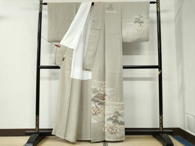 平和屋着物●本塩沢　訪問着　縞　糸車文　正絹　逸品　CABE2092yc 平和屋着物○本塩沢 訪問着 縞 糸車文 正絹 逸品 CABE2092yc