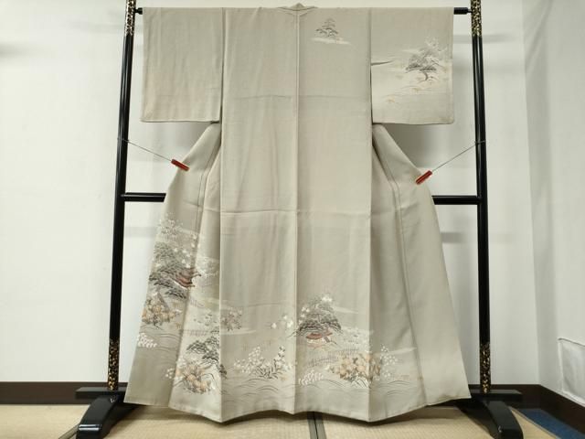 平和屋着物●本塩沢　訪問着　縞　糸車文　正絹　逸品　CABE2092yc 平和屋着物○本塩沢 訪問着 縞 糸車文 正絹 逸品 CABE2092yc