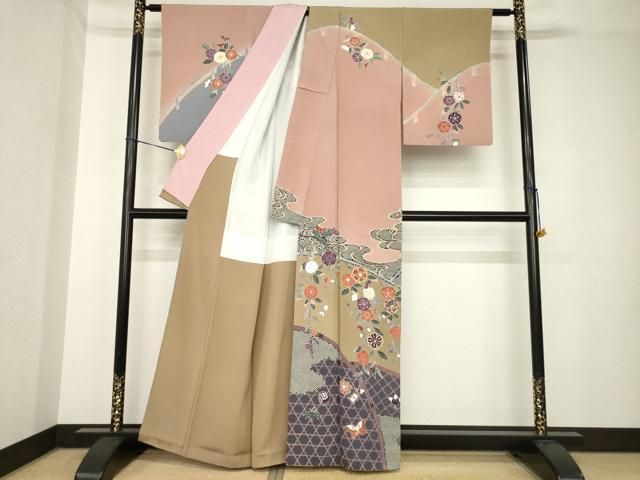 平和屋着物○訪問着 友禅 流水花籬文 ますいわ屋扱い 正絹 逸品