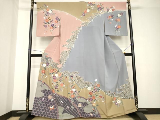 平和屋着物○訪問着 友禅 流水花籬文 ますいわ屋扱い 正絹 逸品