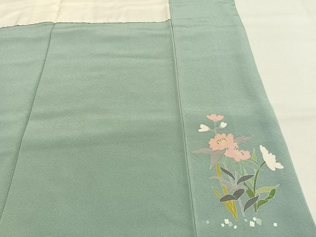 平和屋着物●友禅作家　岡部修治　訪問着　枝花文　暈し染め　金銀彩　ロング丈　正絹　逸品　AABF0231fy 平和屋着物○友禅作家 岡部修治 訪問着 枝花文 暈し染め 金銀彩 ロング