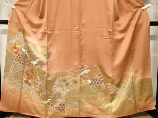 平和屋着物□訪問着 駒刺繍 流水飛鶴扇面花文 暈し染め 金彩 正絹 逸品