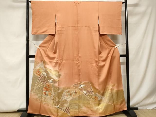 平和屋着物●訪問着　駒刺繍　扇面藤花文　暈し染め　金彩　正絹　逸品　CABD9267gh 平和屋着物○訪問着 駒刺繍 扇面藤花文 暈し染め 金彩 正絹 逸品