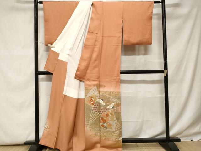平和屋着物□訪問着 駒刺繍 流水飛鶴扇面花文 暈し染め 金彩 正絹 逸品