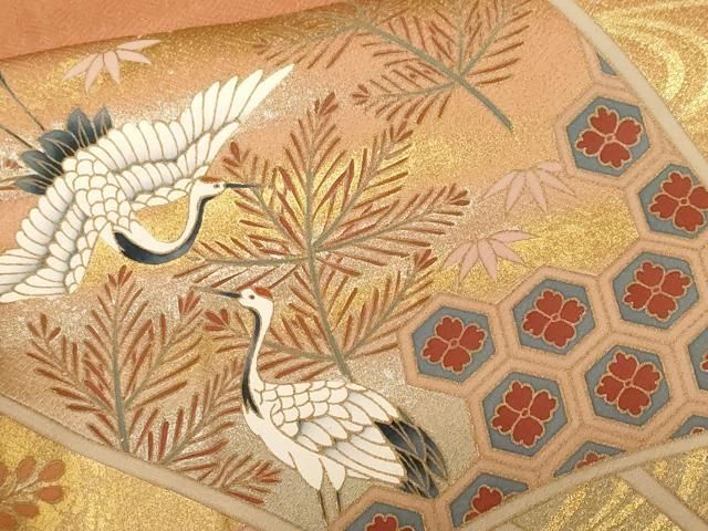 平和屋着物●訪問着　駒刺繍　横段鳳凰花文　暈し染め　金彩　反端付き　正絹　逸品　未使用　AABF6167ck 平和屋着物□訪問着 駒刺繍 流水飛鶴扇面花文 暈し染め 金彩 正絹 逸品