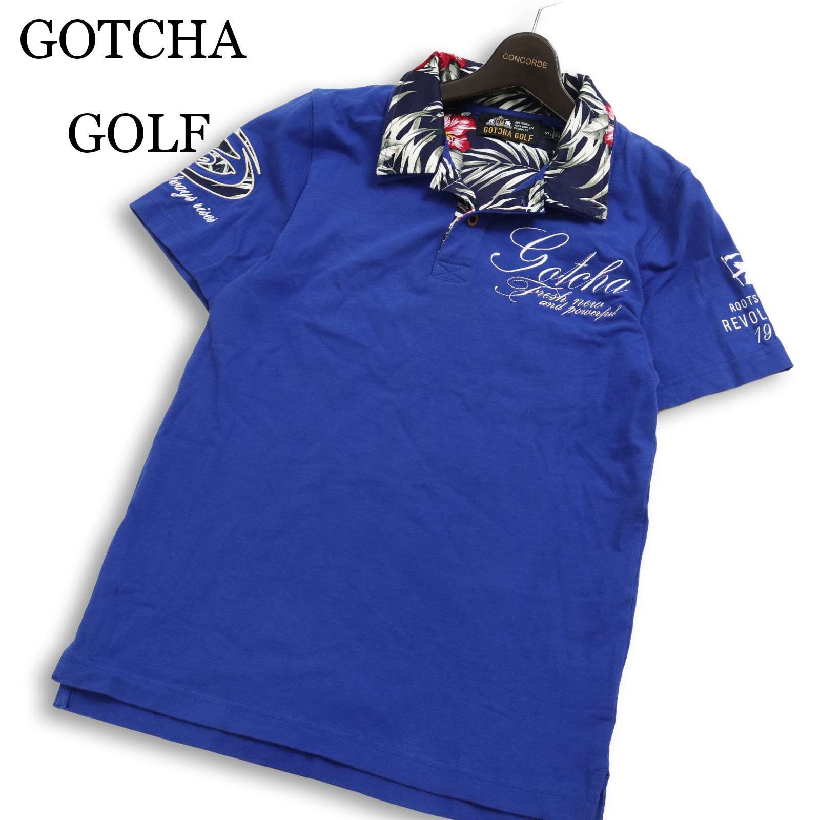 GOTCHA GOLF ガッチャ ゴルフ 春夏 襟リーフ柄☆ 半袖 両面ロゴ刺繍