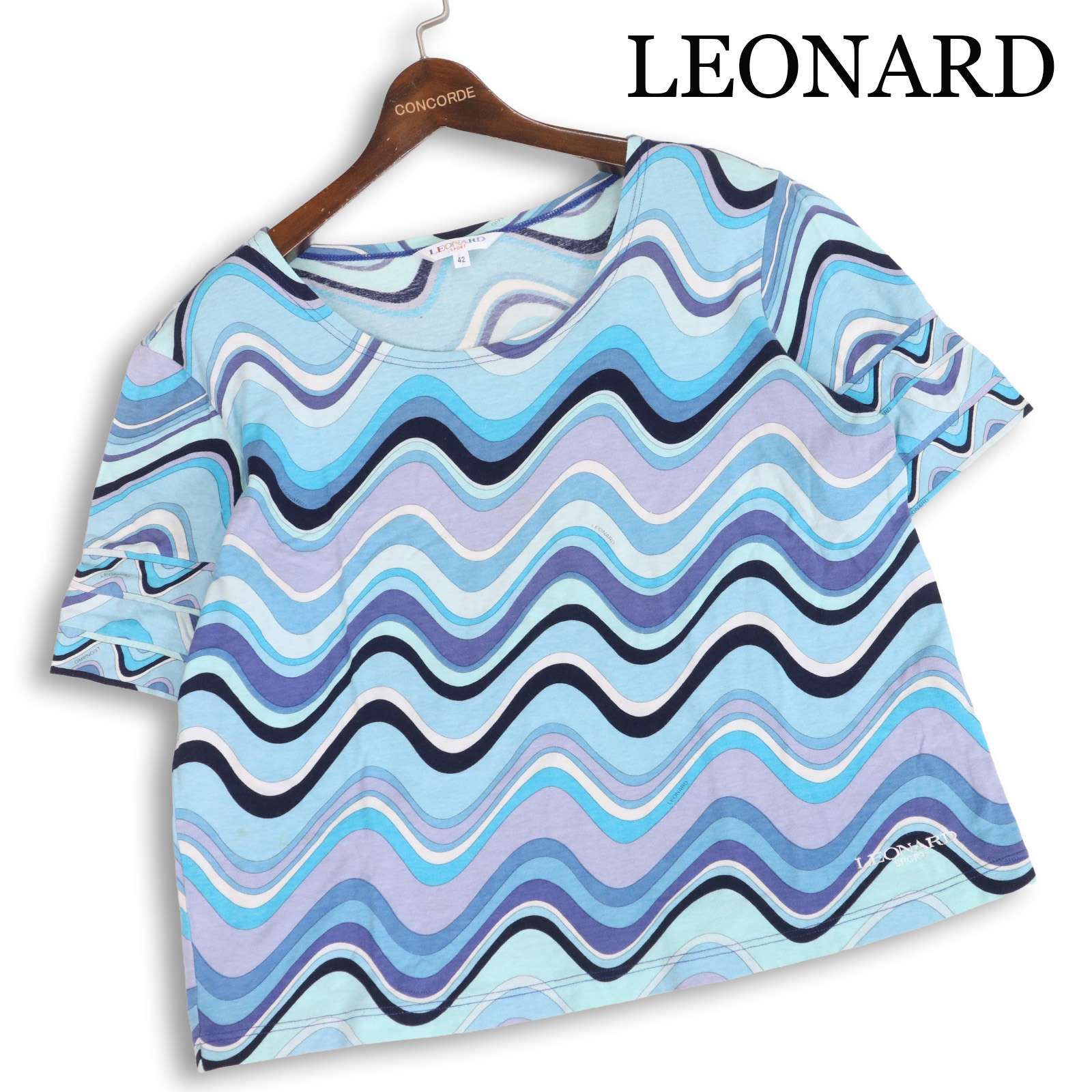 レオナール L 総柄 半袖カットソー 綿100% 洗える LEONARD SPORT 半袖 
