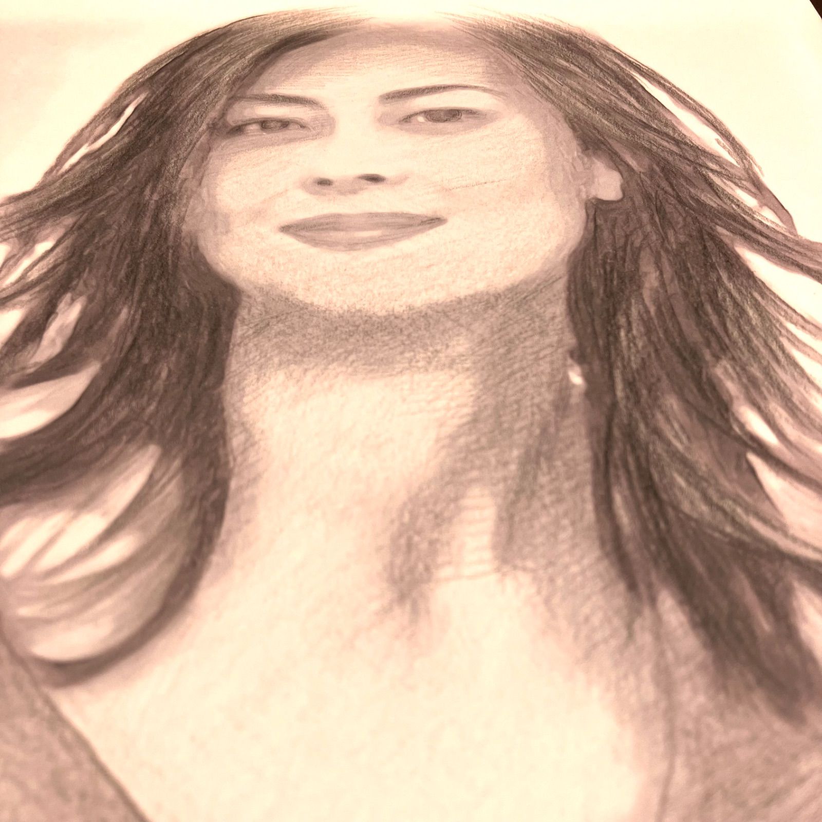 女優画14 額装品 額縁寸法33cm×24cm パステル、ペン、鉛筆画 定款付