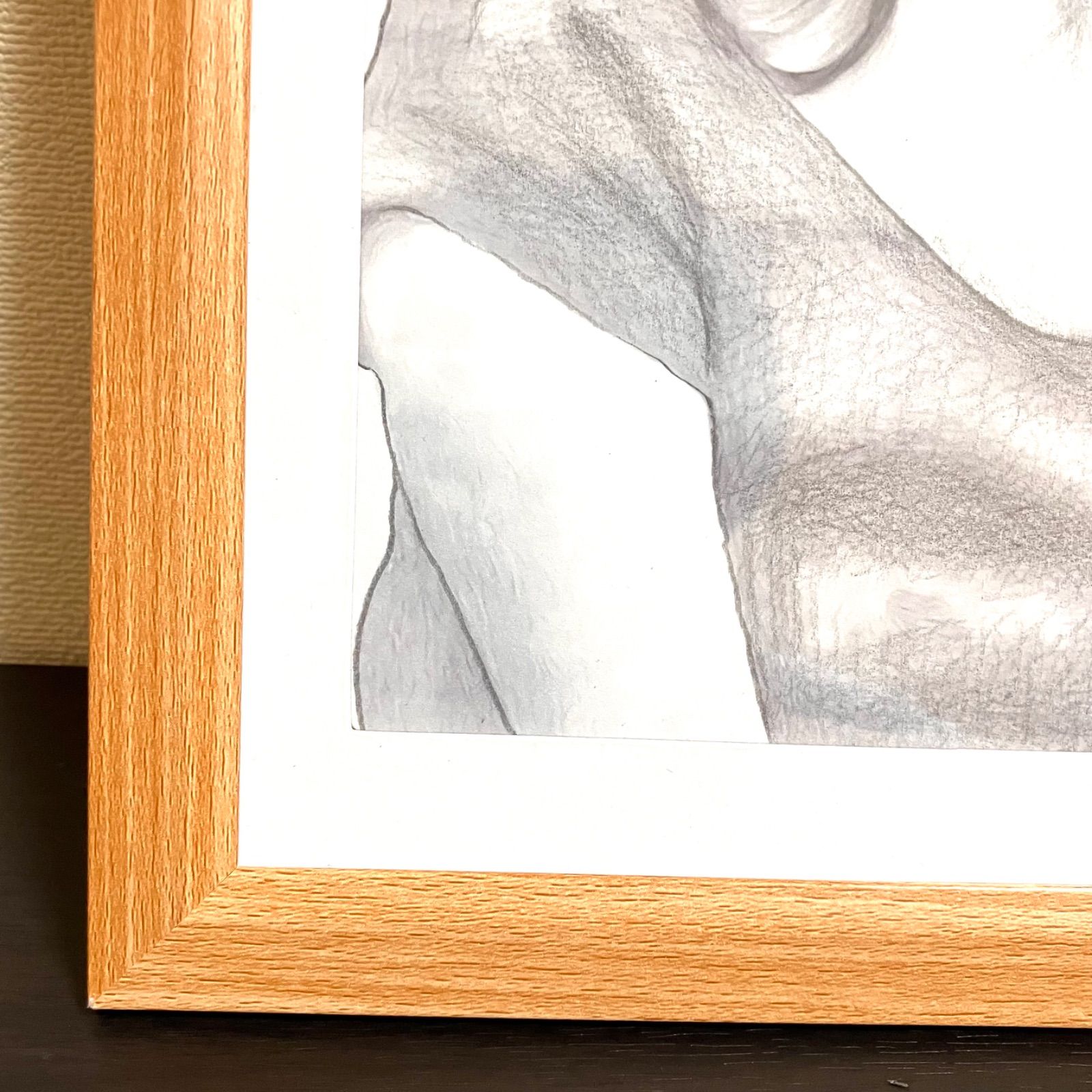 女優画14 額装品 額縁寸法33cm×24cm パステル、ペン、鉛筆画 定款付