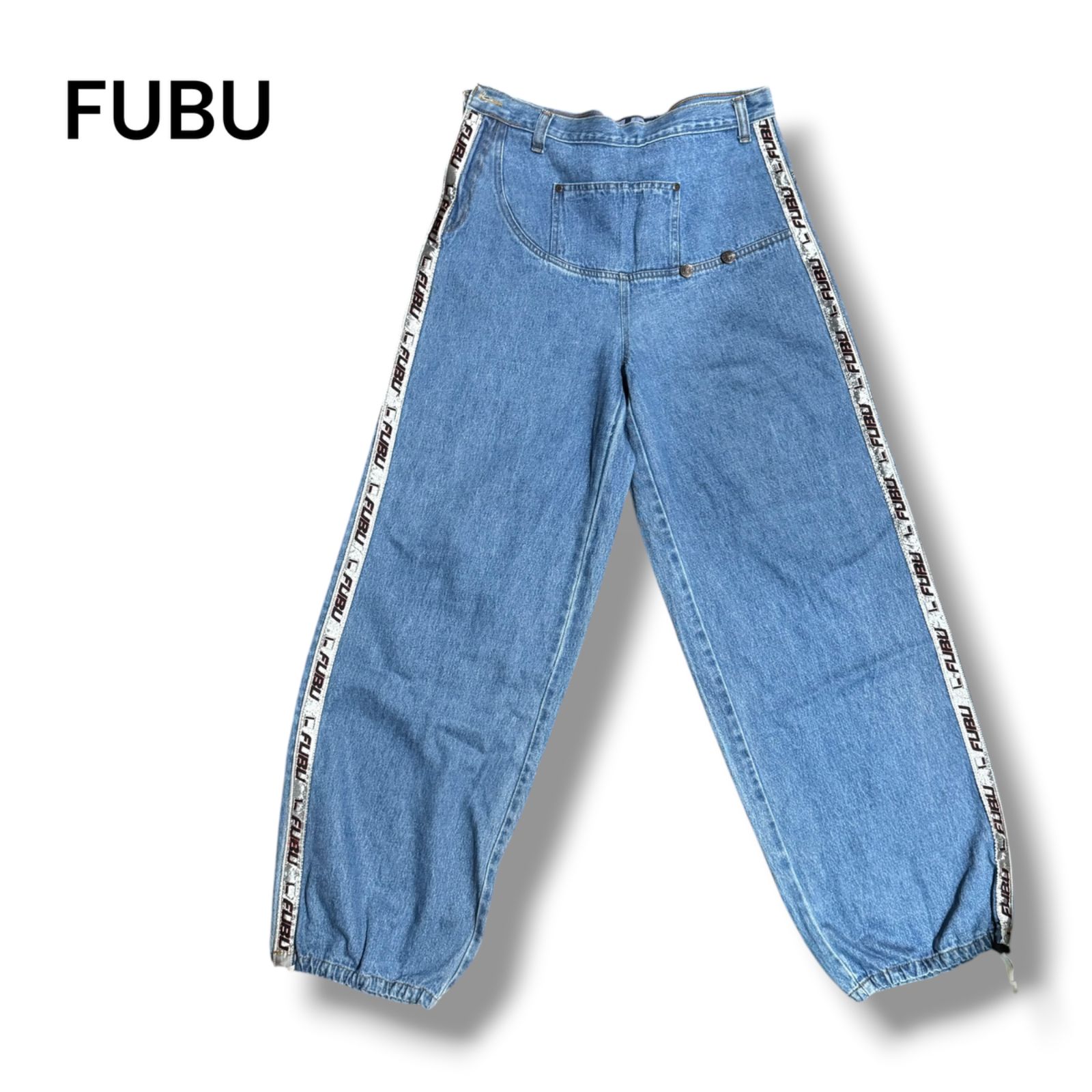 FUBU フーブ ジーンズ W32 Y2K バギー ロゴ Hip Hop FUBU デニムパンツ W32 バギー サイドロゴ Y2K ストリート ワイド