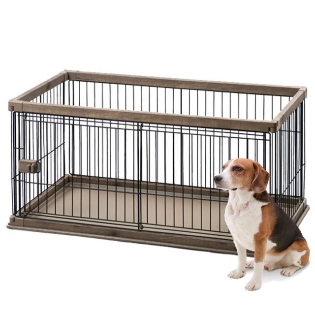 【送料無料】アイリスオーヤマ 犬 サークル ウッディサークル ロータイプ ブラウン 中型犬用 幅120×奥行66.5×高さ55.5cm PWSR-1260L