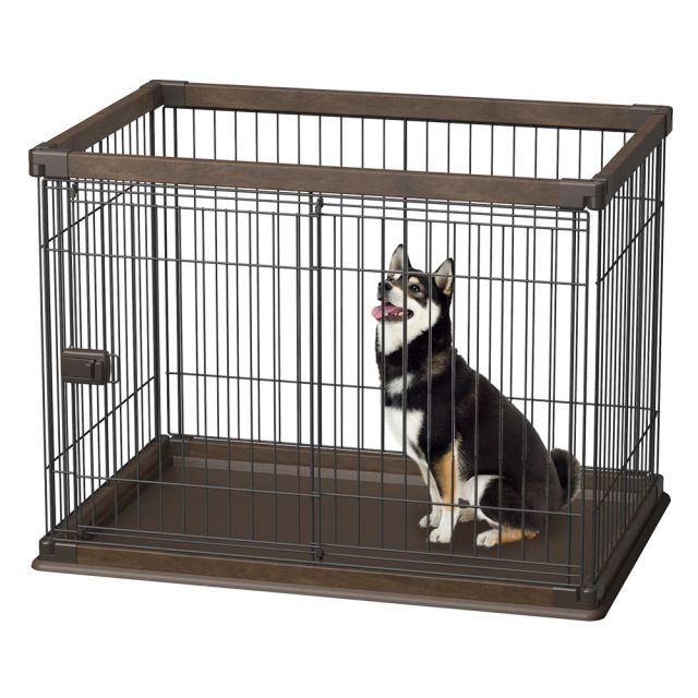 【送料無料】アイリスオーヤマ(IRIS OHYAMA) 犬 サークル ウッディサークル ウォールナット 小型犬用 幅97.5×奥行66.5×高さ71cm PWSR-960V