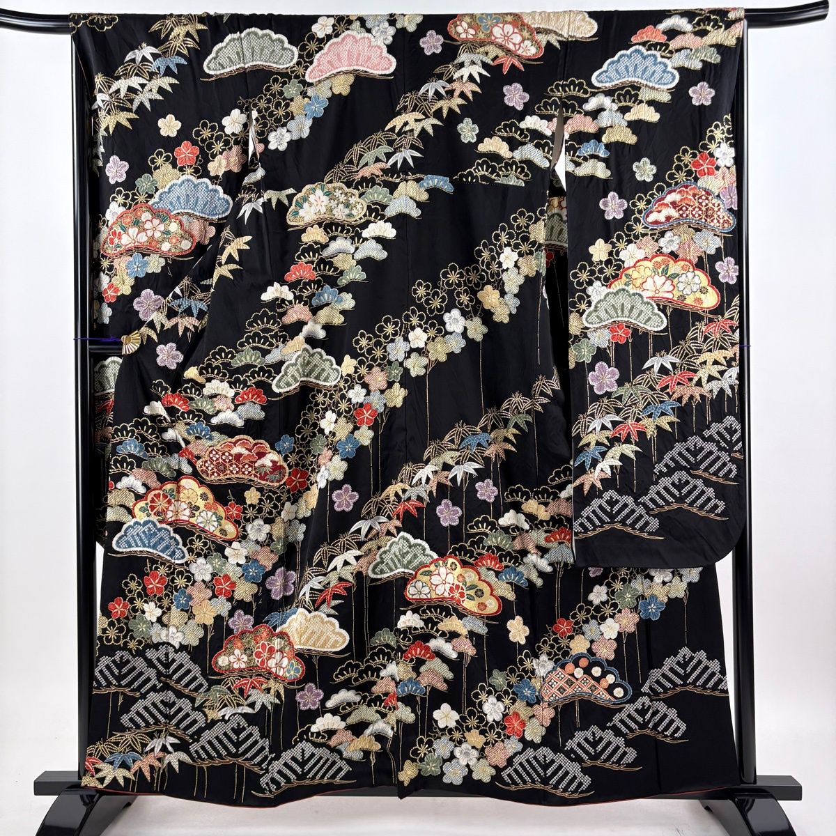 振袖 身丈160cm 裄丈68cm L 袷 袋帯フルセット 落款 松竹梅 金彩 絞り