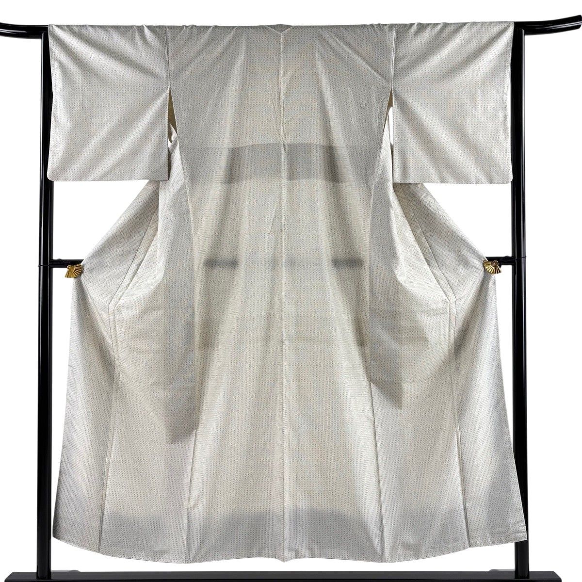 美品】 紬 身丈151.5cm 裄丈64.5cm M 袷 ますいわ屋 幾何学 灰白 正絹