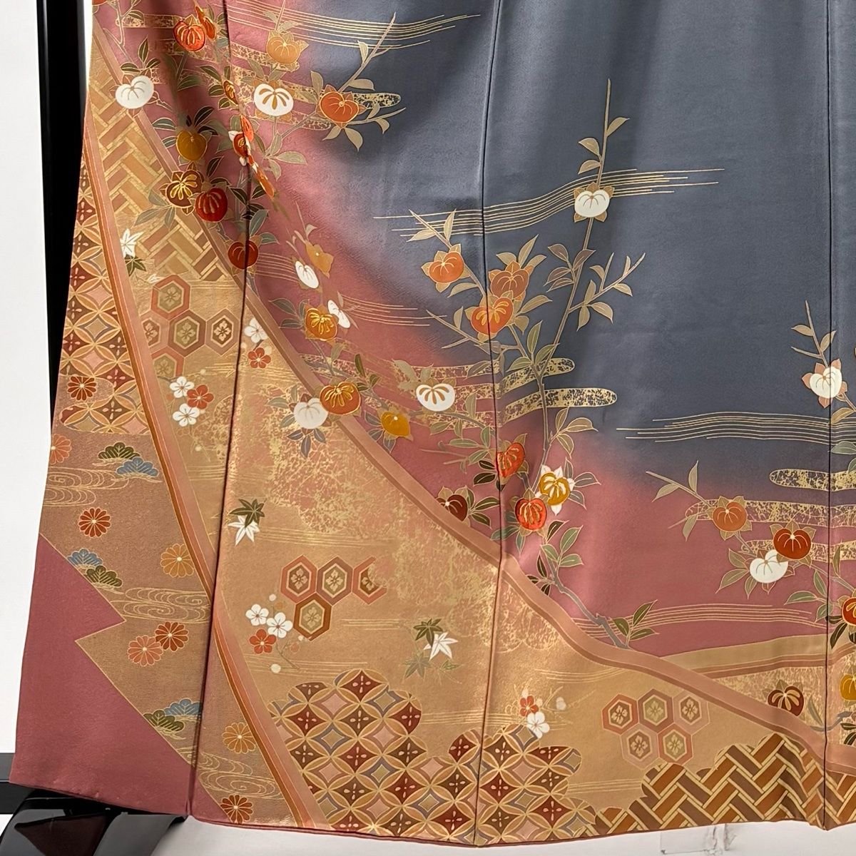 訪問着 身丈162cm 裄丈66cm M 袷 落款 橘 霞 金彩 刺繍 ピンク 正絹 秀
