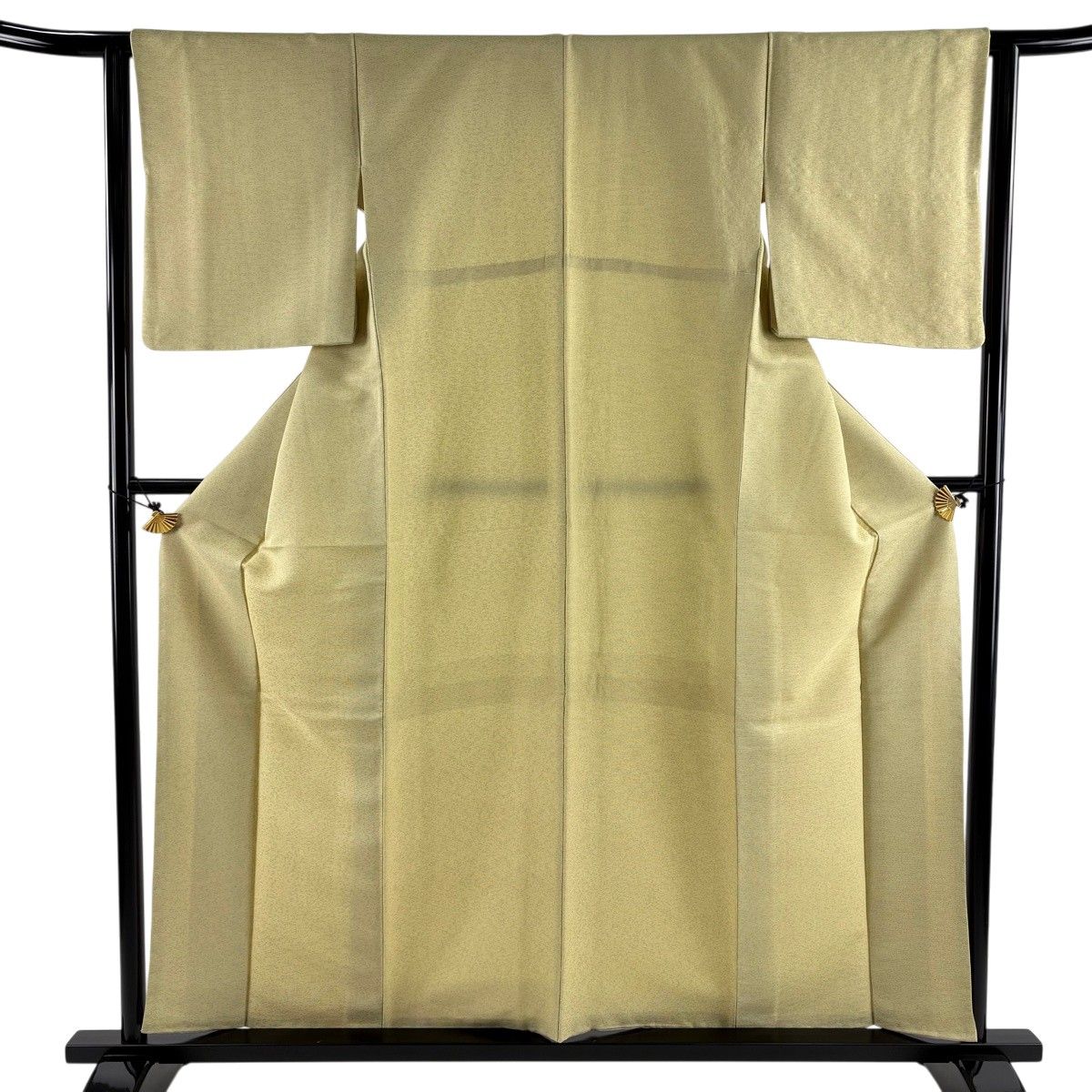 袷　小紋　スクエア幾何学　裄68cm 正絹 美品】 小紋 身丈158cm 裄丈62.5cm S 袷 幾何学模様 抹茶色 正絹 秀品