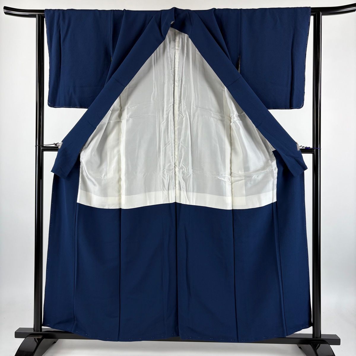 色無地 身丈156.5cm 裄丈62cm S 袷 紺色 正絹 優品 一つ紋 【中古