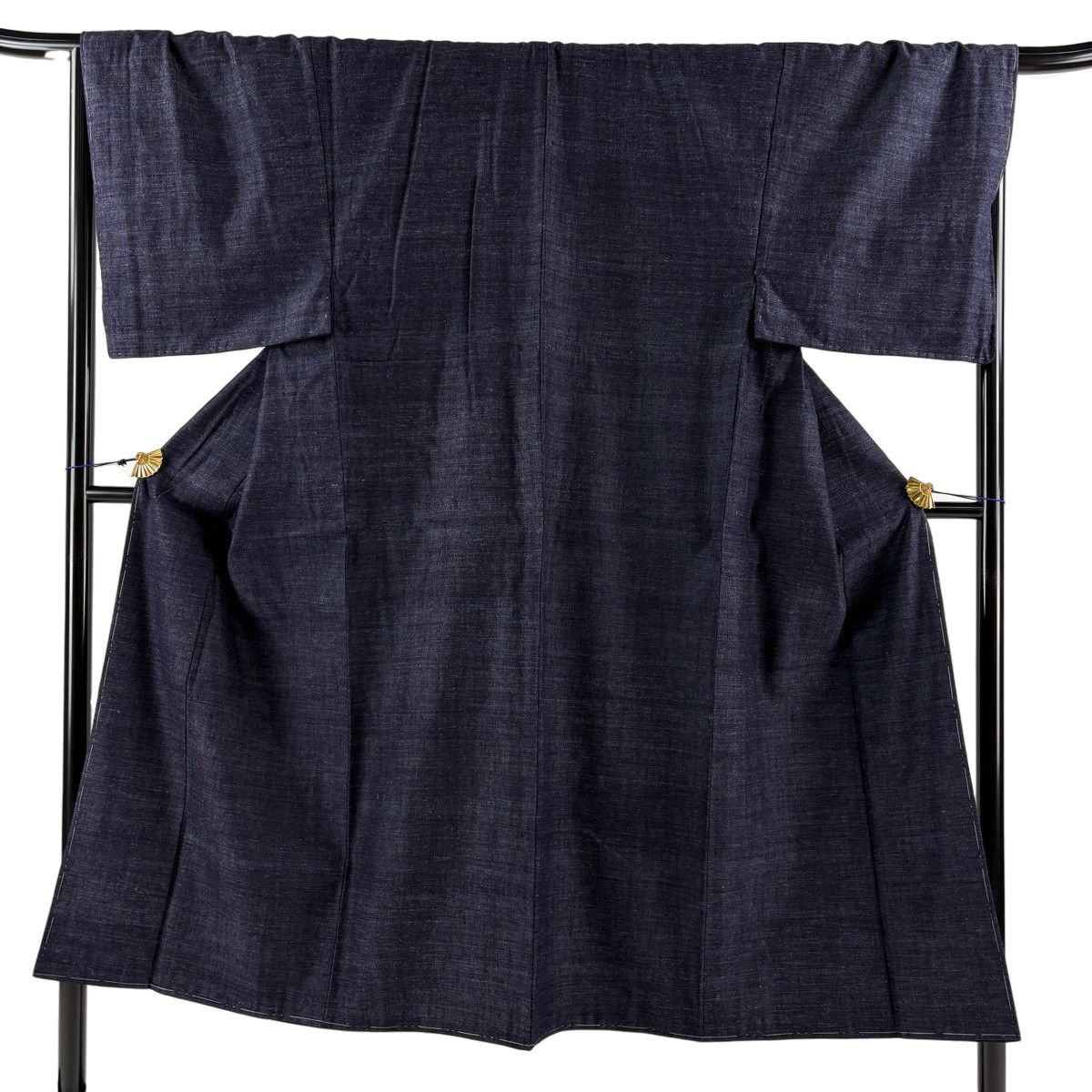 【美品】 男着物 身丈145.5cm 裄丈68cm M 袷 結城紬 奥順 アンサンブル 証紙 紺色 正絹 逸品 【中古】