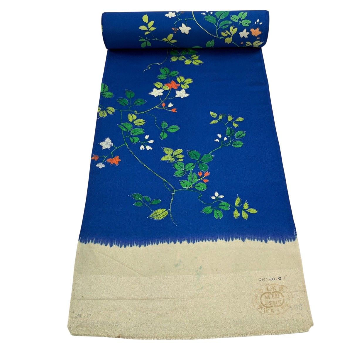 反物 秀品 小紋 草花 青 正絹 【中古】