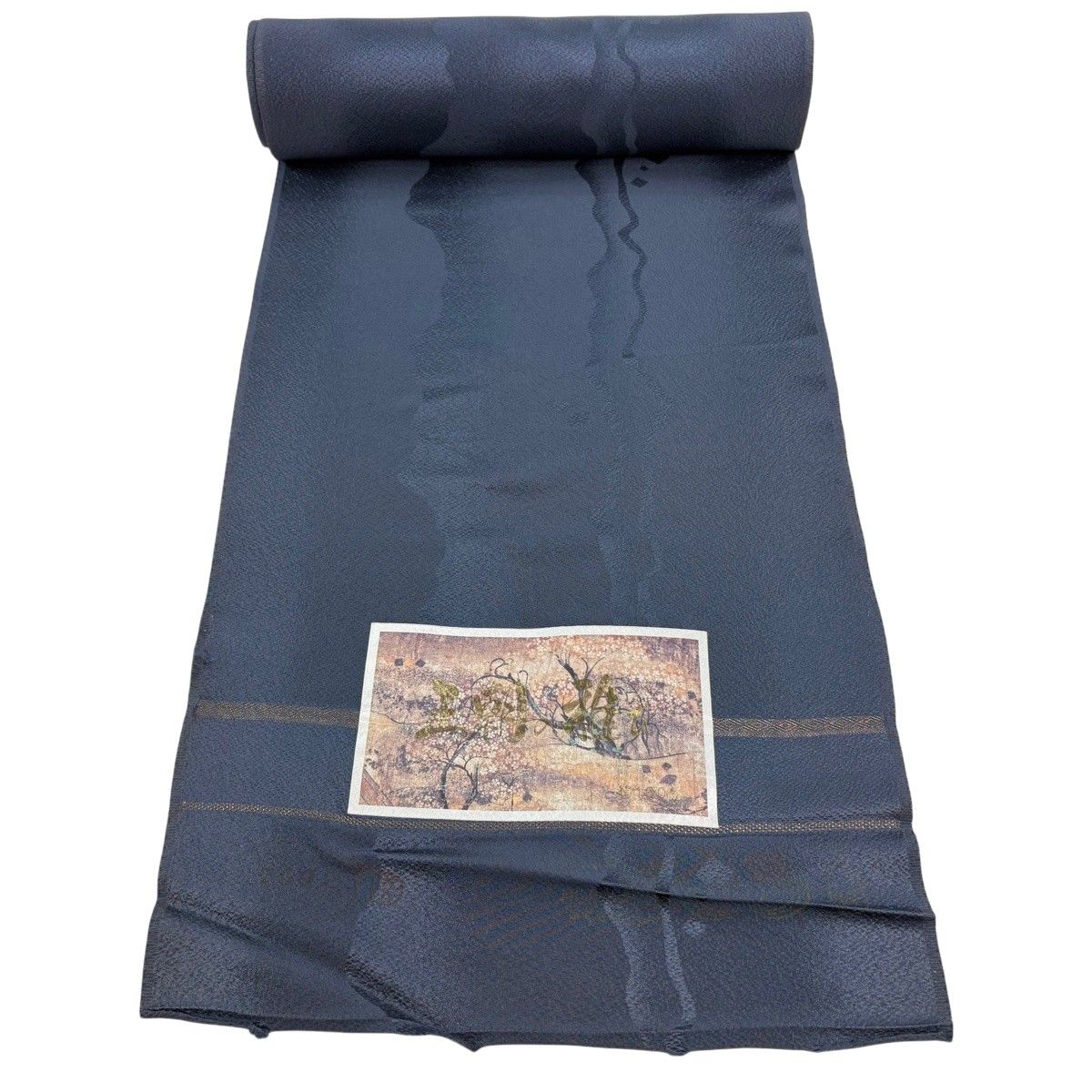 反物 秀品 小紋 幾何学 箔散らし柄 青黒 正絹 【中古】