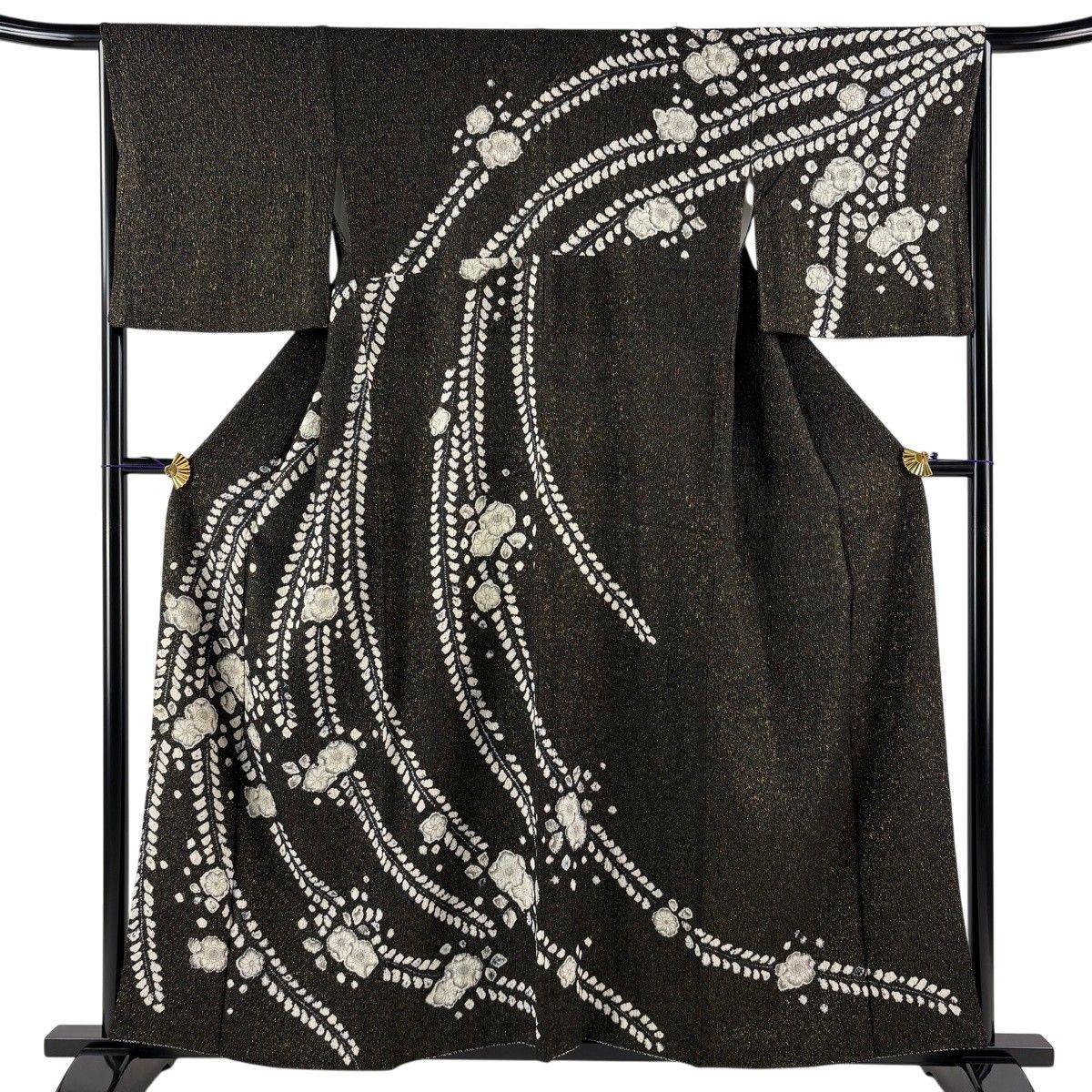 【美品】 訪問着 身丈157cm 裄丈63cm 正絹 名品 【中古】 美品】 訪問着 身丈157.5cm 裄丈65cm M 袷 流水 花 総絞り 黒 正絹 秀