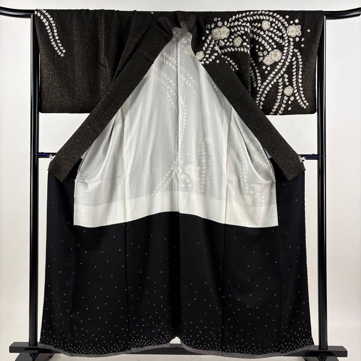 訪問着 身丈157cm 裄丈65.5cm M 袷 辻が花 金通し 黒 正絹 名品 【中古
