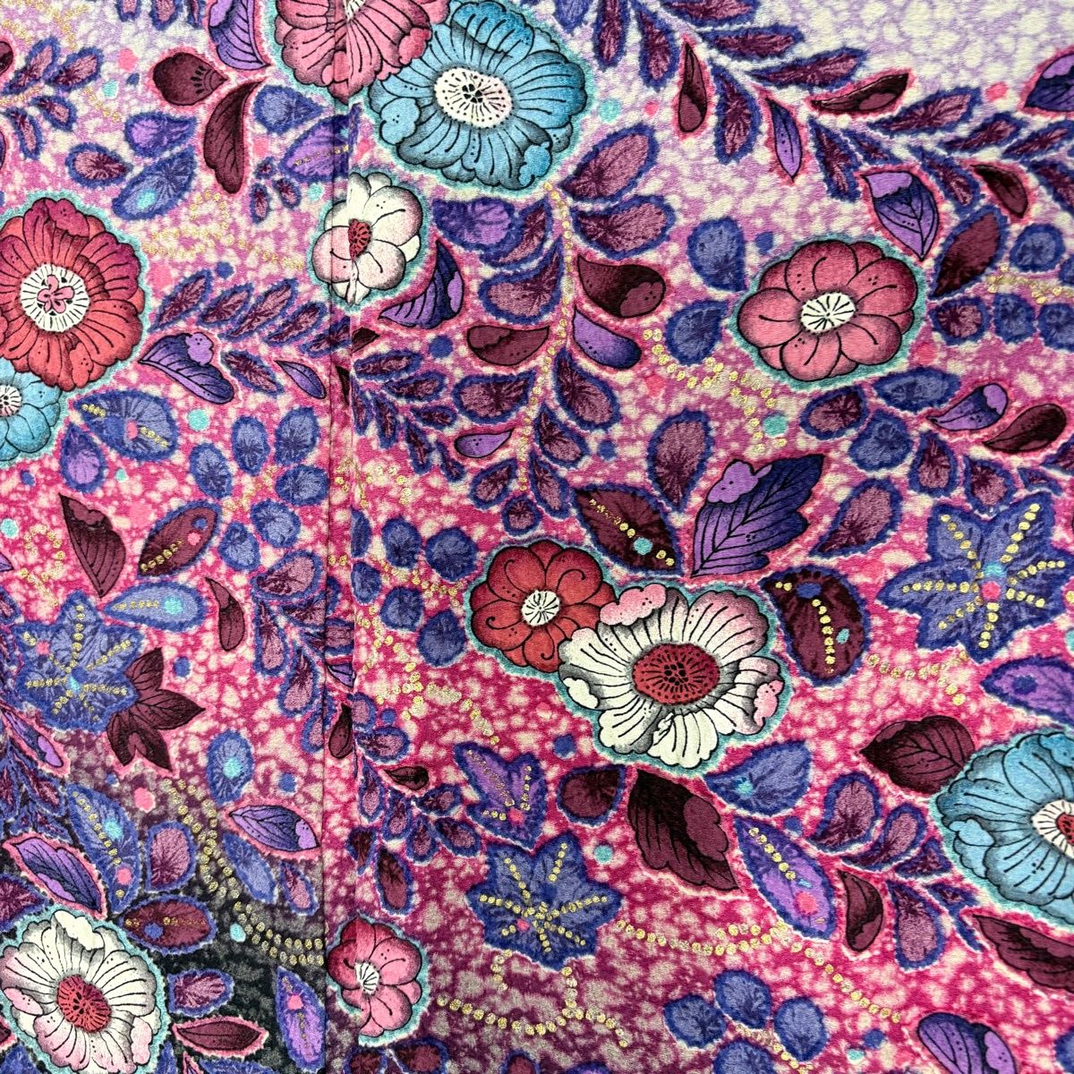 美品】 振袖 身丈154cm 裄丈68.5cm L 袷 落款 辻が花 金彩 ぼかし 赤