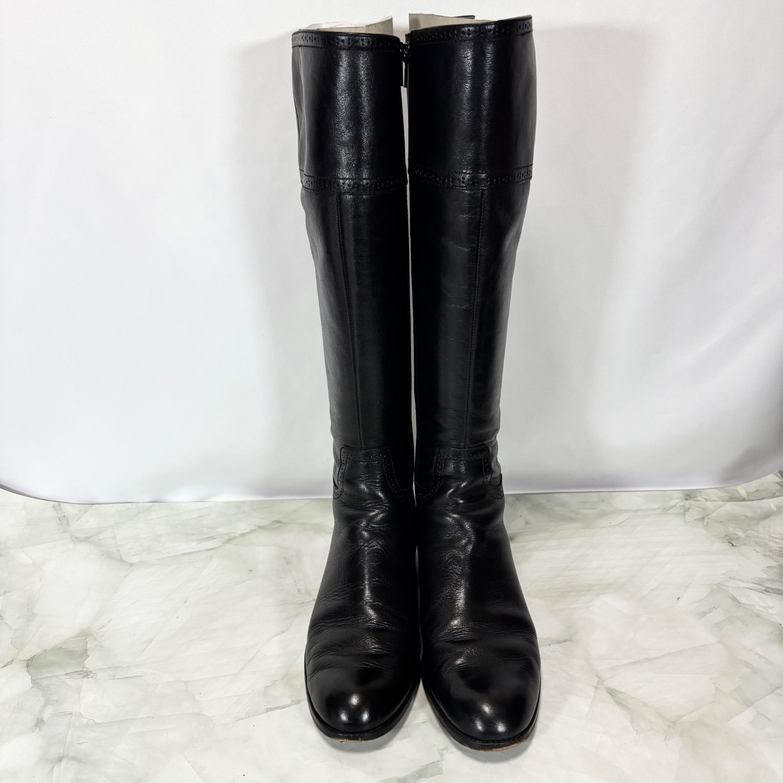 【美品】マーガレットハウエル MARGARET HOWELL ニーハイブーツ ロングブーツ ジョッキーブーツ サイドジップ 本革 レザー 24 1/2(24.5cm相当)