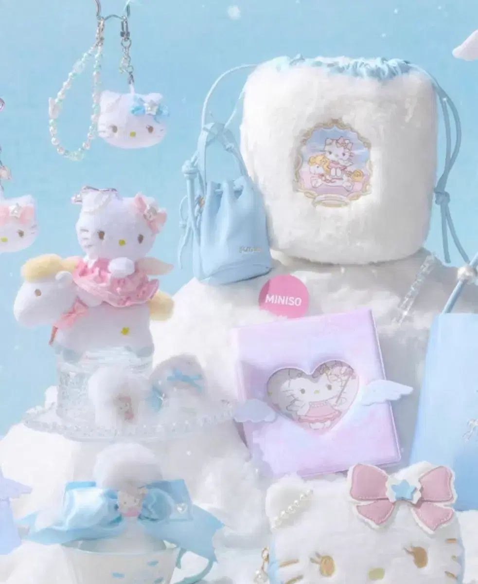 ハローキティ　ミルキーリボン&パールストラップ MINISO HELLOKITTY ラブリストストラップ ハローキティ星パールリボン
