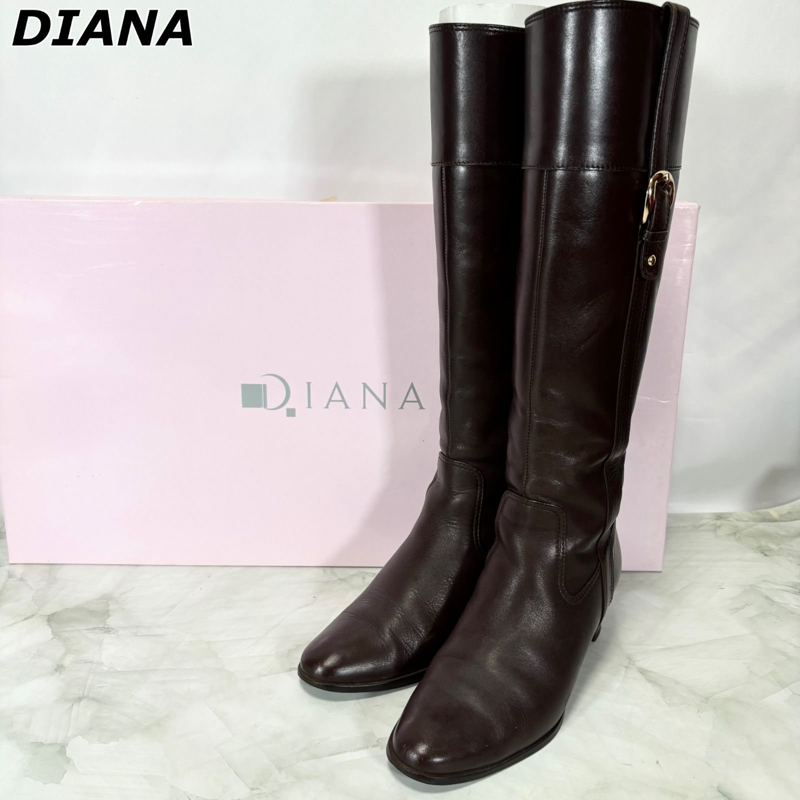 美品】ダイアナ DIANA ロングブーツ ハイヒール 本革 レザー ゴールド 