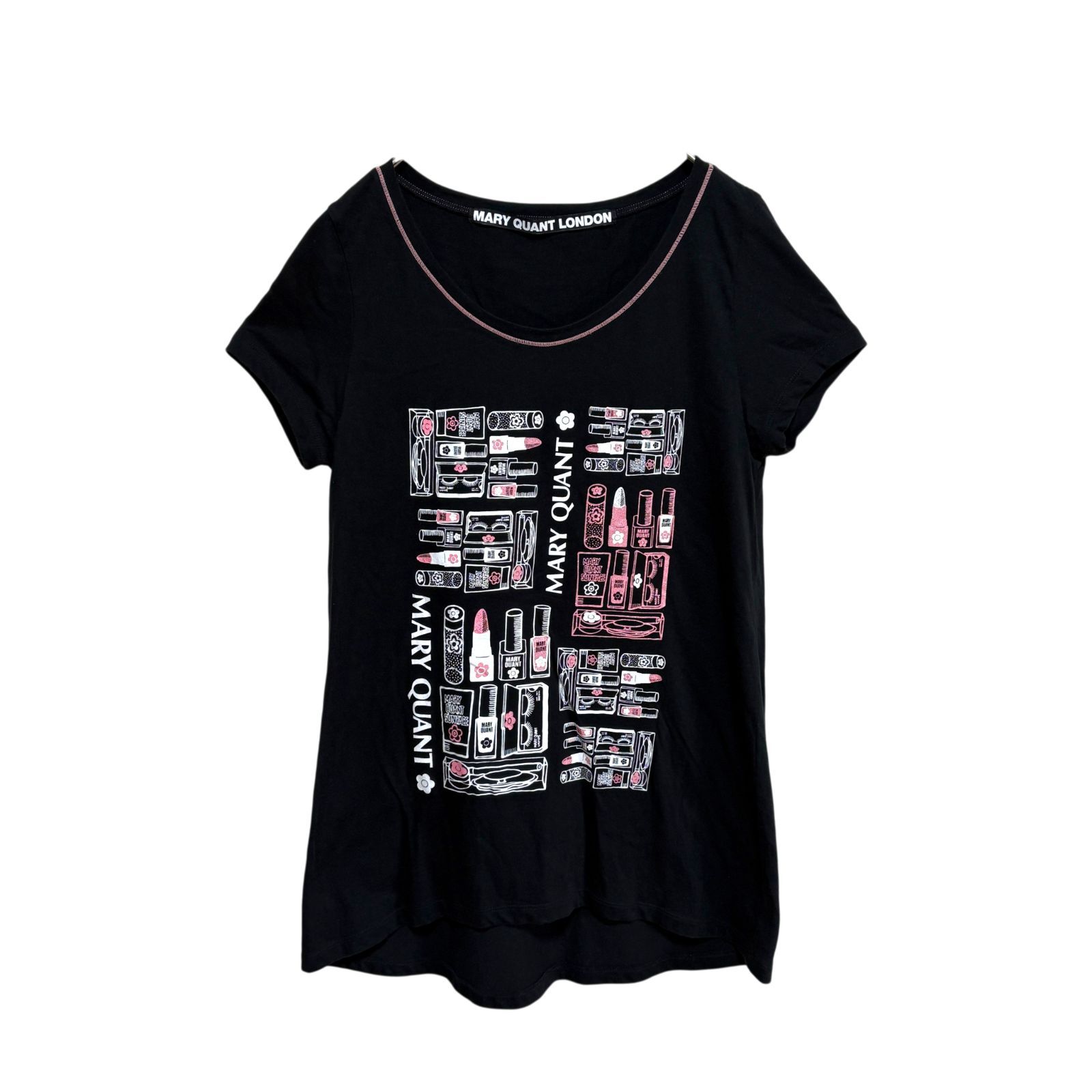 040 MARY QUANT LONDON 半袖Tシャツ M ブラック コスメ柄 プリント 