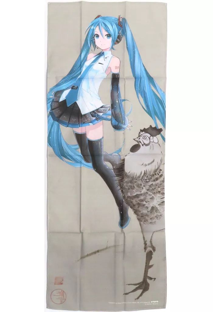 琳派　初音ミク　手ぬぐい　タオル　ボーカロイド　和装　和風　鶏 中古】タオル・手ぬぐい 初音ミク×鶏(黒) 手ぬぐい 「琳派×アニメ展