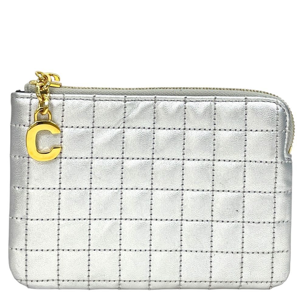 セリーヌ Cチャーム コインケース 小銭入れ カードケース ミニ ポーチ キルティング レザー シルバー CELINE 上品 洗練 高級感 シンプル 定番 人気 日常使い
