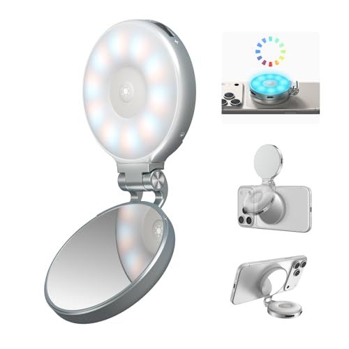【RGB 自撮りライト】TELESIN マグネット スマホライト マグセーフ スマホ リングライト LED 撮影用ライト 2500K-7000K調色 無段階調光 360°RGBモード 3軸スタンド内蔵 Mag-safe対応 iPhone自撮りライト 国内発送
