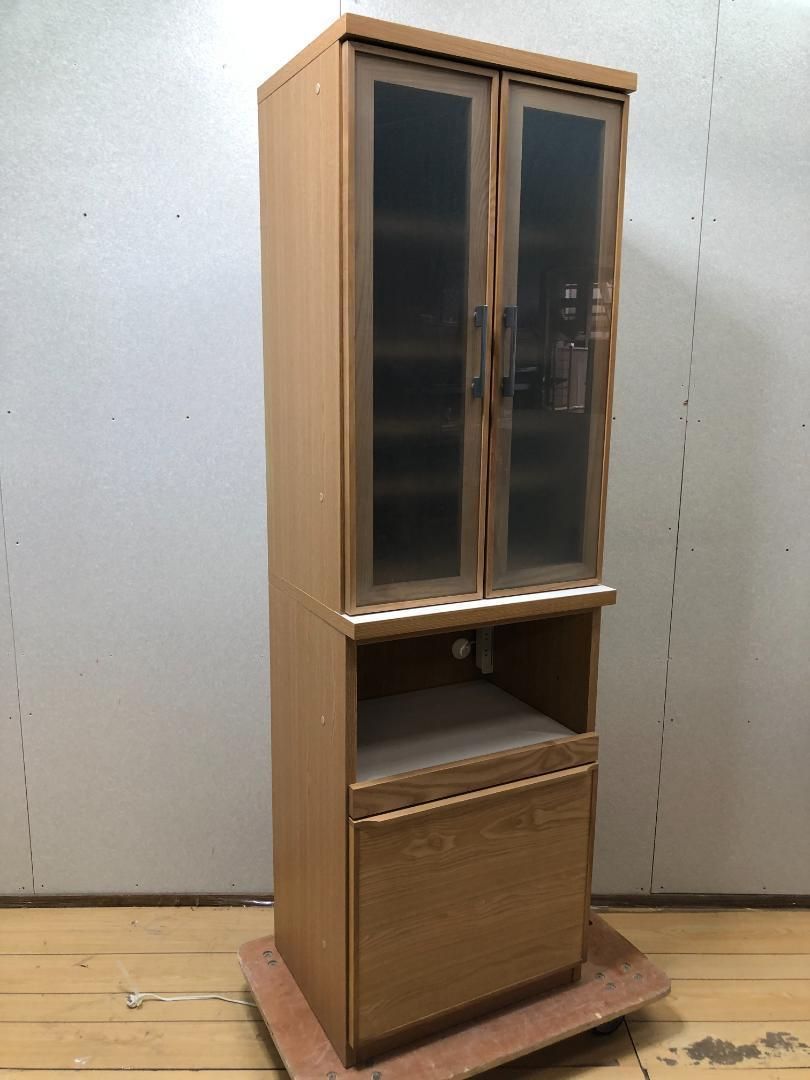 美品 河口家具 CLAN クラン キッチン収納 食器棚 60幅 炊飯器ラック コンセント付 木目調 家電ラック スリム 炊飯器棚 【糸島市内 送料無料】75048-1-010 美品 河口家具 CLAN クラン 60幅 キッチンボード 食器棚 家電収納 炊飯