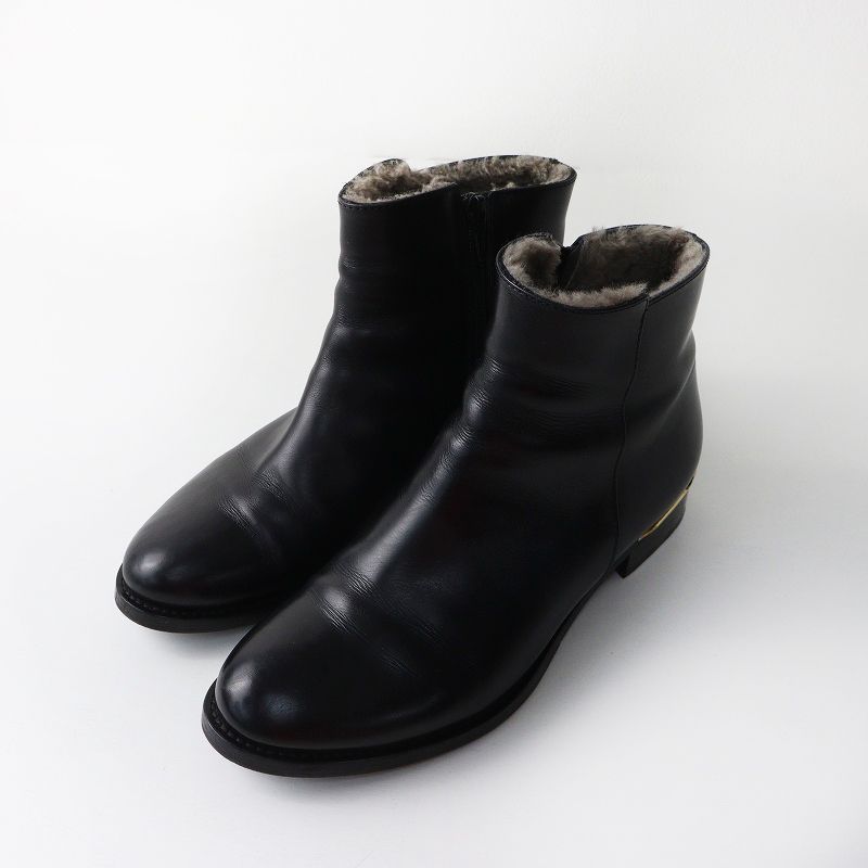 銀座かねまつ　ショートブーツ 7cmヒール 銀座かねまつ Ginza kanematsu レザーショートブーツ 36＼ブラック