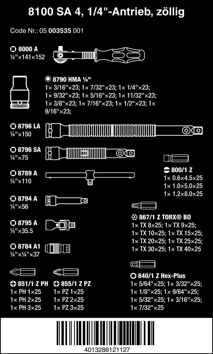 【新品・3営業日で発送】Wera Werkzeuge 003535 1／4“DR ソケットレンチセット(ZYKLOP) 003535