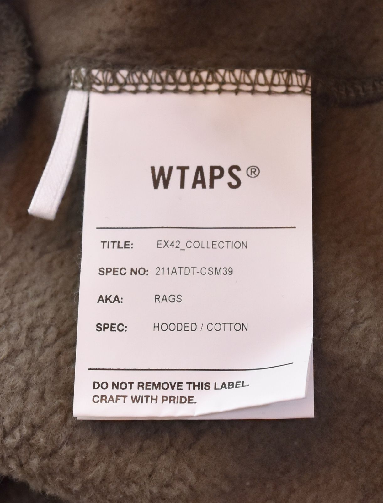 ダブルタップス WTAPS 21ss RAGS HOODED ラグス フーディー 再構築 