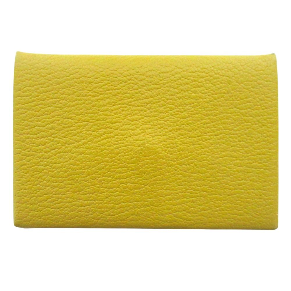 美品 HERMES エルメス シェーブル カルヴィ カードケース パスケース D刻印 ジョーヌナプル イエロー メンズ レディース 古着 中古 USED