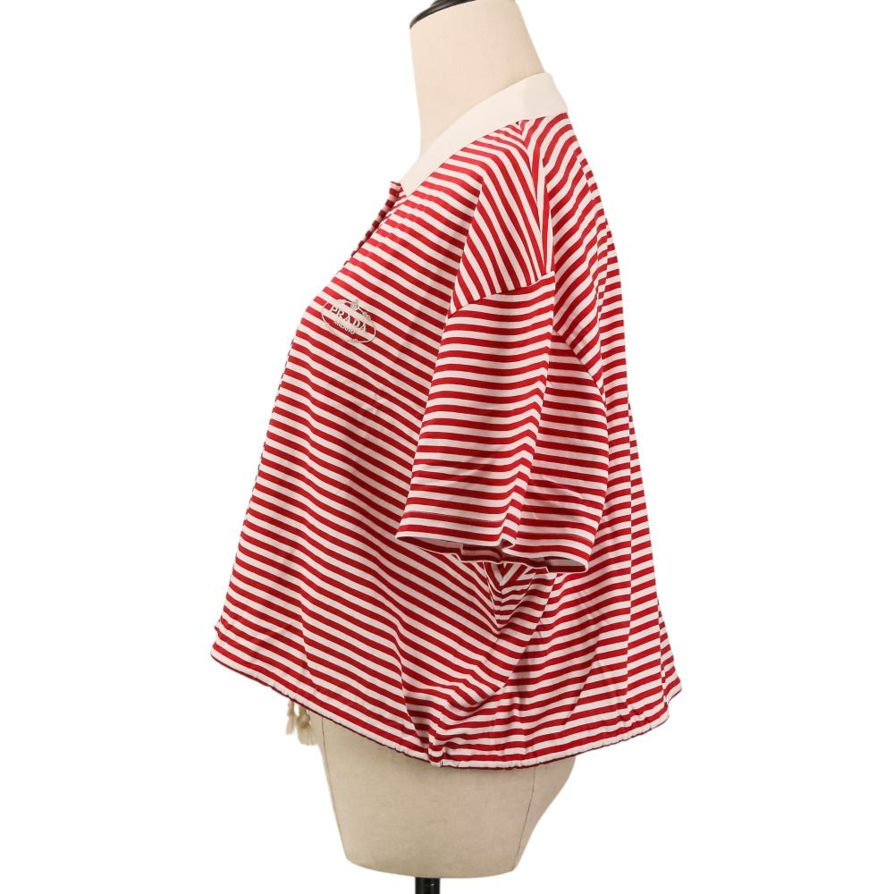 未使用 24年商品 PRADA プラダ ストライプ ジャージー ポロシャツ M
