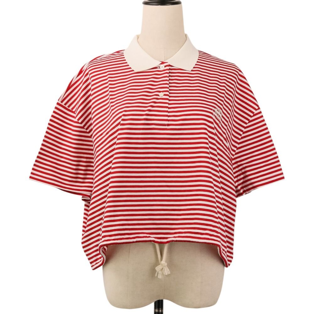 PRADA ホワイトポロシャツ 赤ストライプ 未使用 24年商品 PRADA プラダ ストライプ ジャージー ポロシャツ M