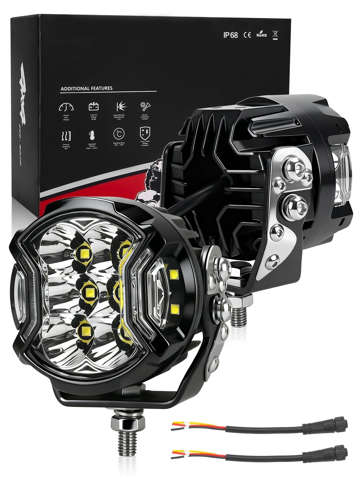 新品 Chelhead 3インチ LED作業灯 三面発光 円型 92w LED補助灯 広角キット、デイタイム日行灯付き サイドシュート式オフロード走行灯、270°コンビネーションビームモード汎用補助灯、トラック/ジムニー/牧馬人フォルトラックに適用し (3イン