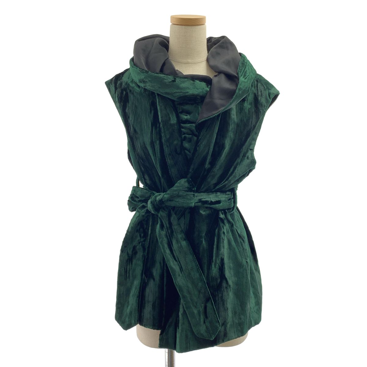 【美品】 DRIES VAN NOTEN / ドリスヴァンノッテン | ベルベット ショールカラー ベスト | 36 | グリーン | レディース