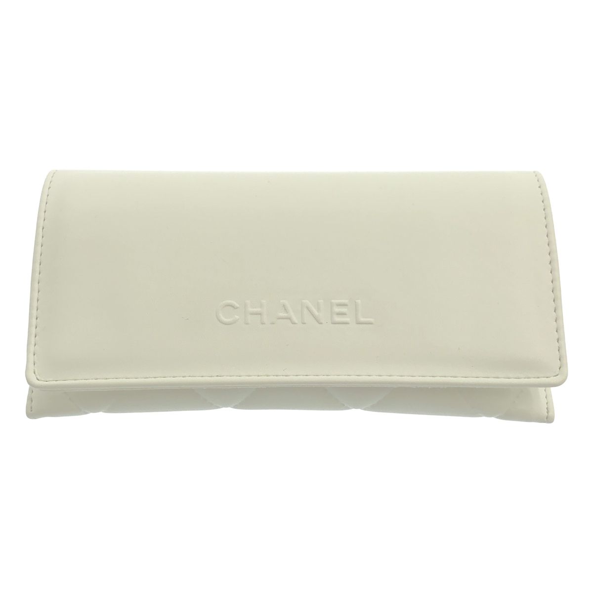 【美品】 CHANEL / シャネル | レザー ロゴ キルティング アイウェア メガネケース | ホワイト