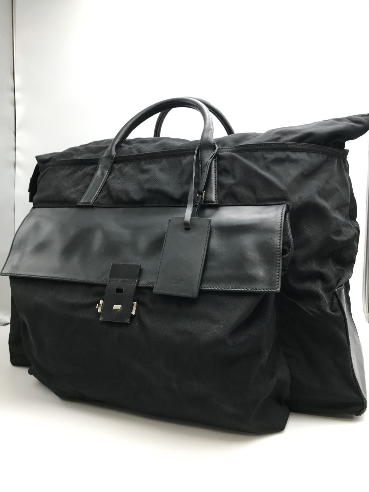 GUCCI　グッチ　ボストンバッグ　レザー×ナイロンキャンバス　ブラック系　566