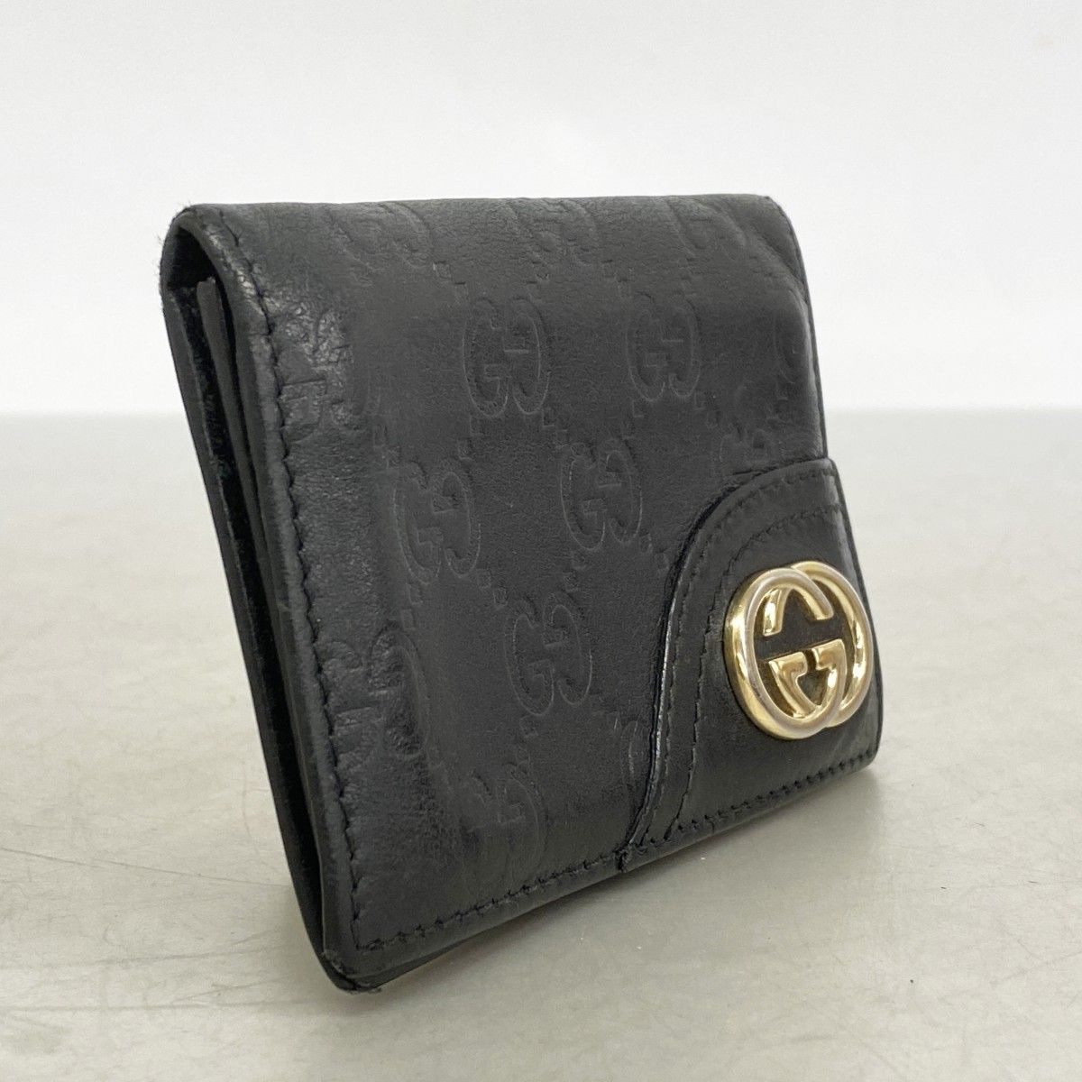 【6de6019】グッチ 名刺入れ グッチシマ 233184 レザー ブラック シャンパンゴールド金具【中古】メンズ GUCCI - ☆SALE【6de6019】グッチ 名刺入れ グッチシマ 233184 レザー