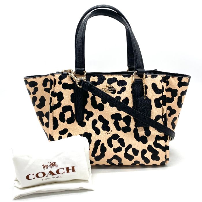 【中古】良品 COACH コーチ レオパード 2way レザー ハンド ショルダー バッグ fH0441N