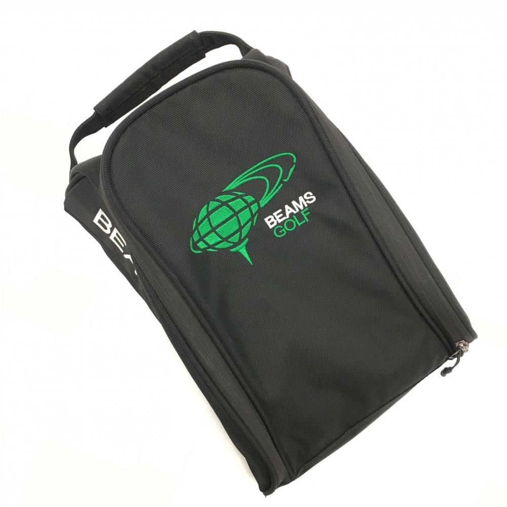 新品・未使用✨BEAMS GOLF ビームス ゴルフ　シューズケース　黒　緑ロゴ 超美品】ビームスゴルフ シューズケース 黒×グリーン ロゴ刺しゅう
